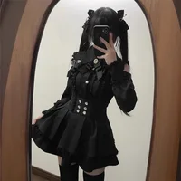 Yami Kawaii Two-Piece Set - Lace Blouse & Mini Skirt Coord, Sexy Gothic Lolita Crop Top with Detachable Sleeves for Petite Girls - Image 4