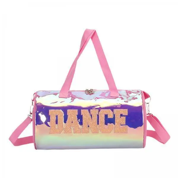 Girls Nylon Dance Duffle Bag Pink Adjustable Strap Handbag Multi Pocket Toy Storage Gym Travel Overnight Dance Gear