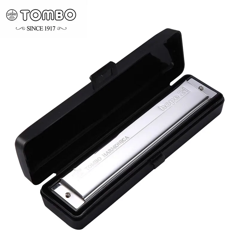 TOMBO 6621 21 Holes Tremolo Harmonica Polyphony Diatonic C Key 21 Hole Profession Harmonica Beginners Kids Aldults Silver