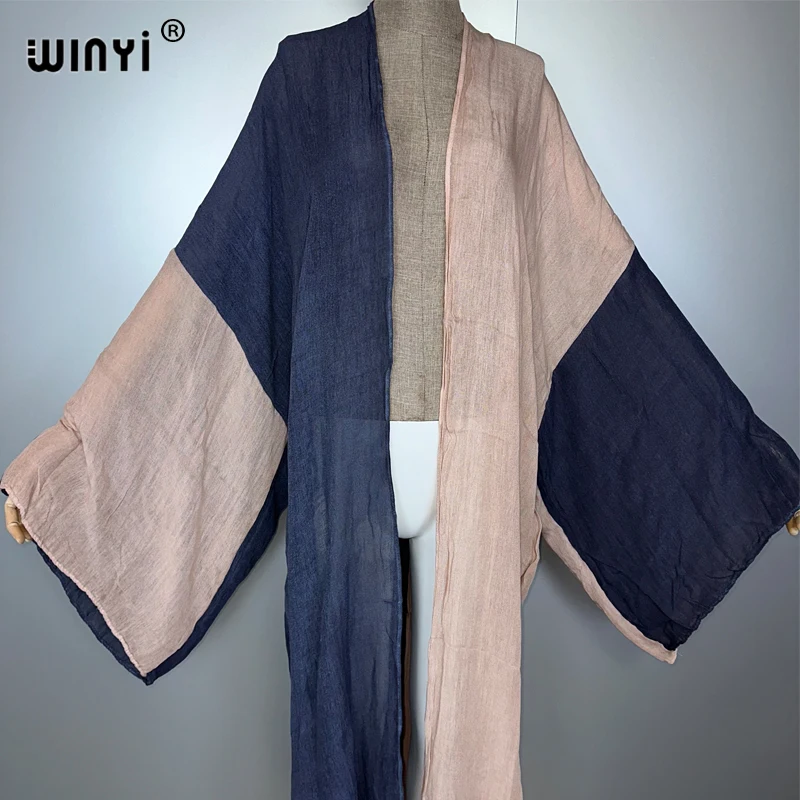 Winyi boêmio quimono retro cor combinando cardigan vestido africano outerwear para as mulheres verão moda kaftan praia cobrir