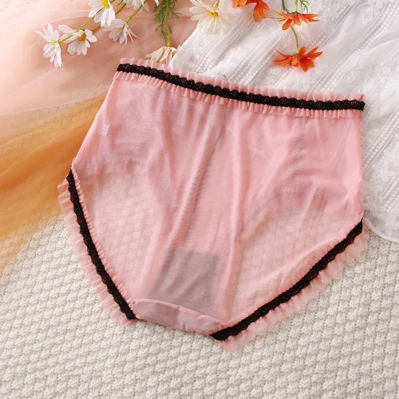 100kg Plus Size Panties Women High Waist Transparent Briefs Summer Mesh Breathable Underwear Oversized Chubby Ruffle Underpant