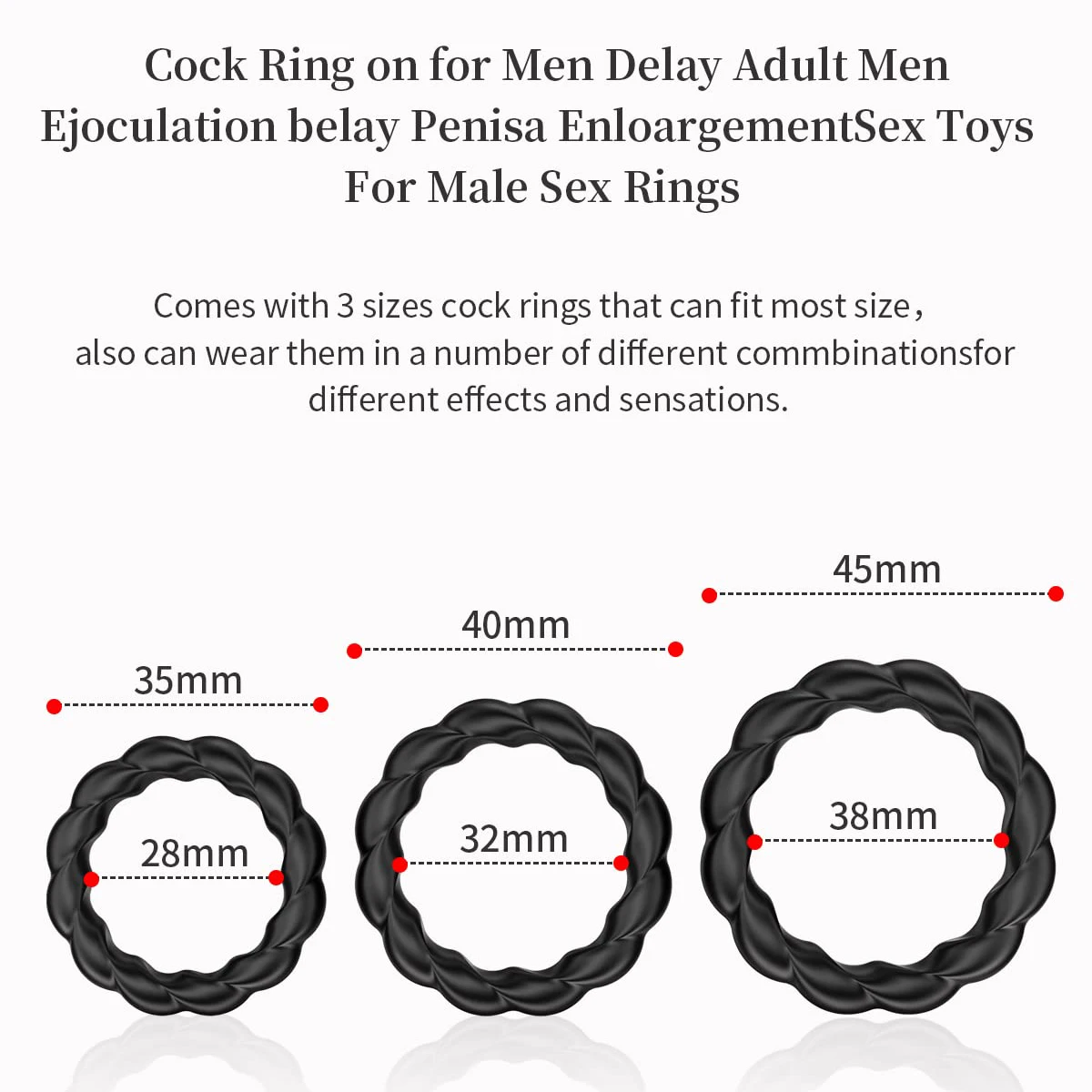 3 Pcs/Set Cock Ring Delay Ejaculation Adult Toys For Men Dick Enlargement Silicone Penis Ring Sex Toys For Men Stronger Erection