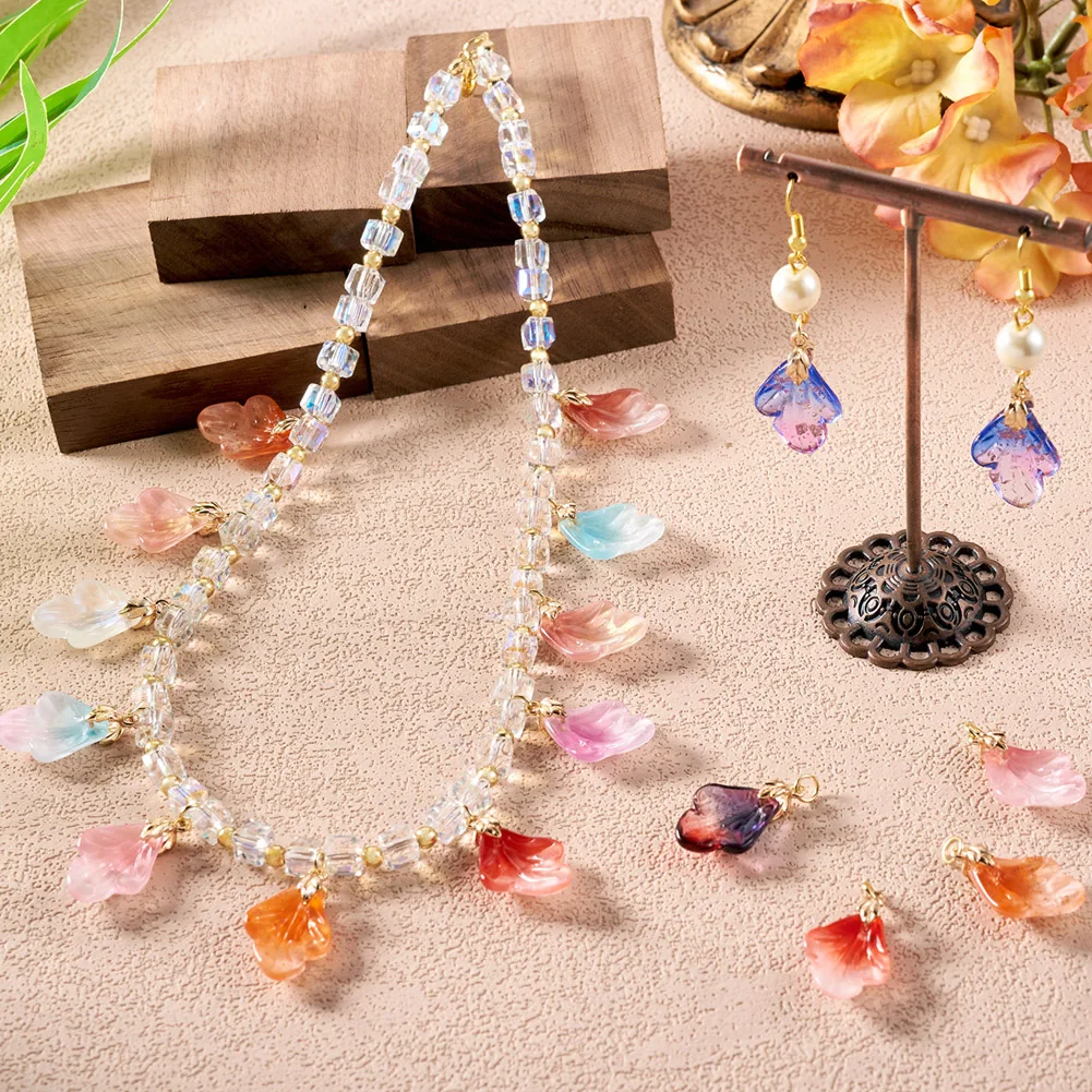 28Pcs Leaf Shape Lampwork Pendants with Brass Ice Pick Pinch Bails for Jewelry Making DIY Necklace Earrings Crafts Findings image 5