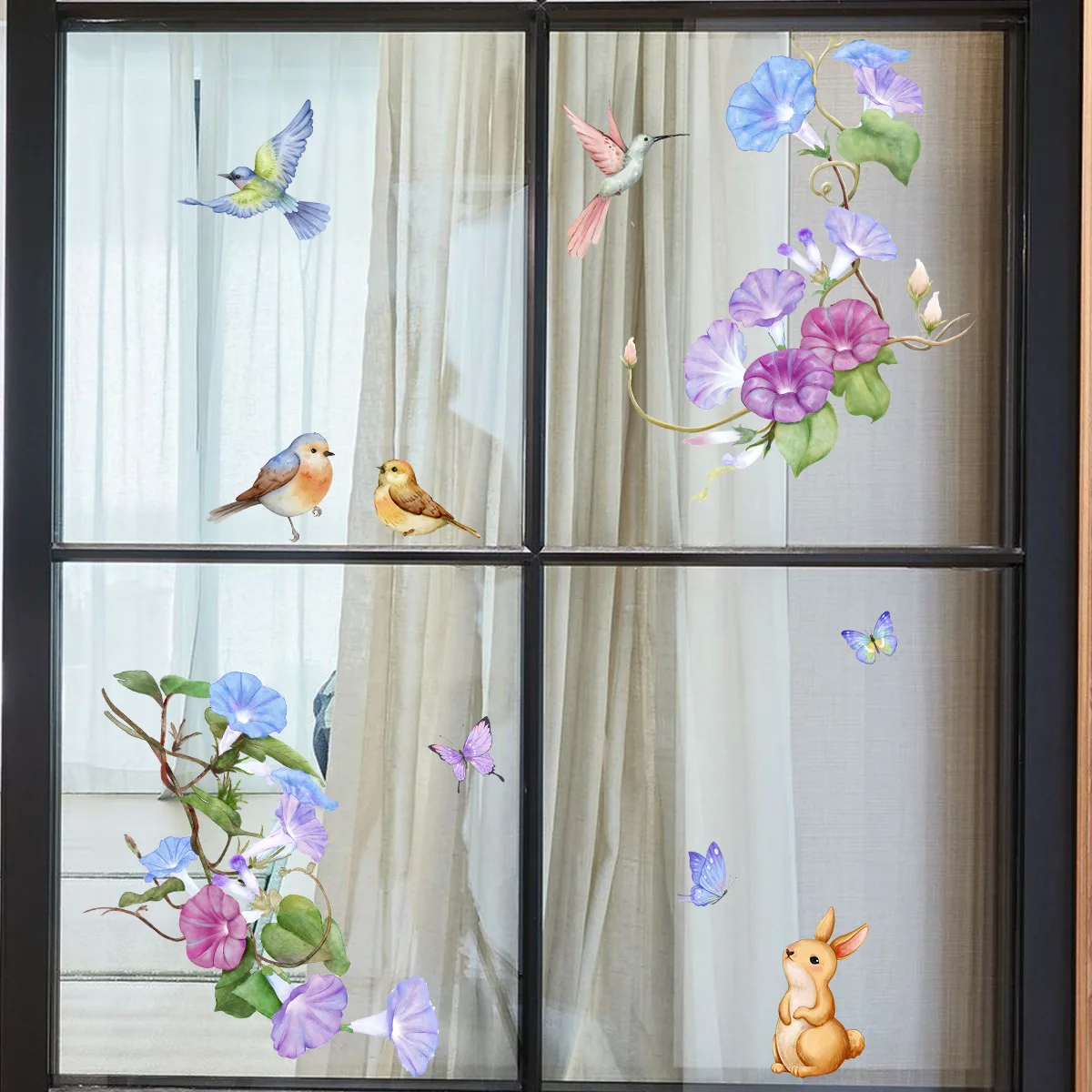 30*60cm Plant Flower Bird Wall Stickers Living Room Bedroom Glass Window Stickers Home Decorative Wall Stickers Wallpaper Ct3022