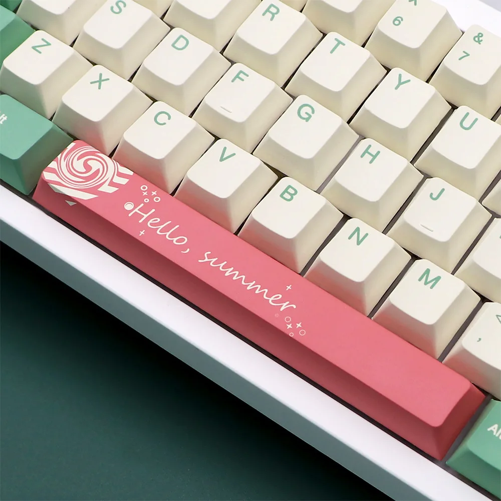 136Keys Keycap Sublimation PBT Cherry Summer Watermelon Theme Beige Color Personalized Dark Green Keycaps