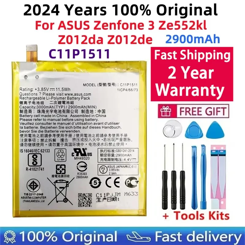 

100% Original High Capacity C11P1511 Battery For ASUS Zenfone 3 Zenfone3 Ze552kl Z012da Z012de 2900mAh Batteries Bateria+Tools