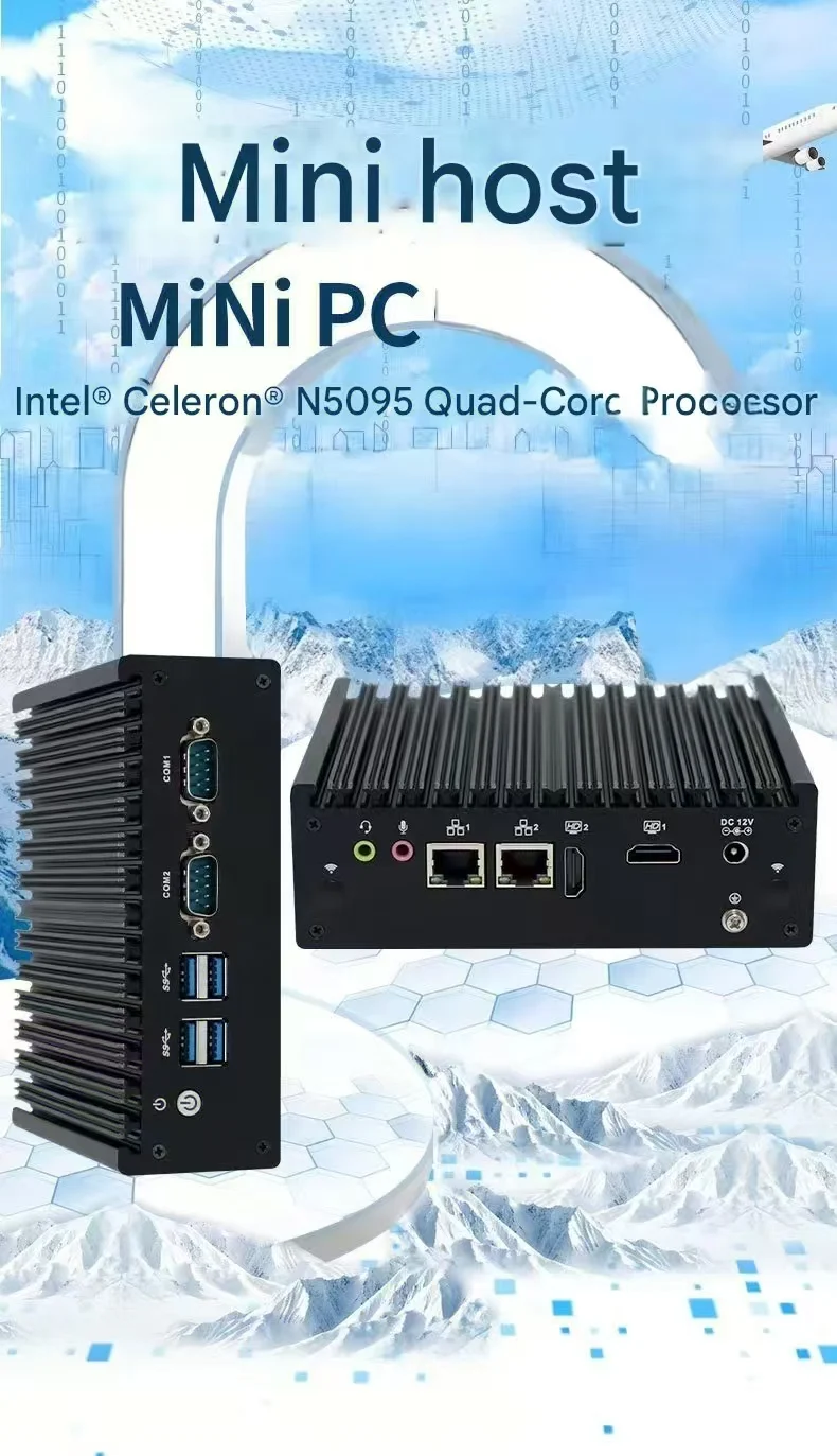 N5095 DDR4 16G SSD 128GB 2RJ45 LAN 4USB3.1 2 * RS232 COM كمبيوتر صغير بدون مروحة لـ CNC #4
