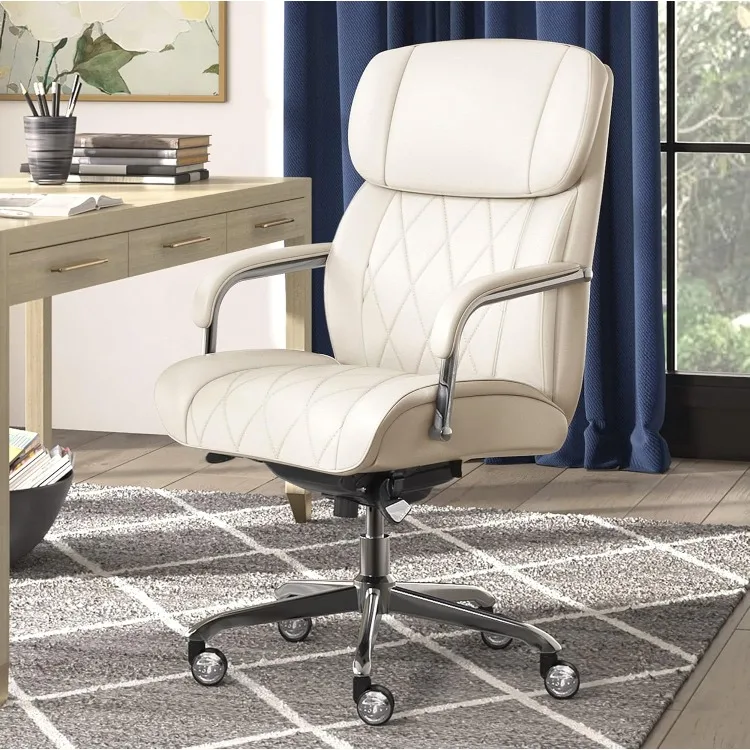 Sutherland Quilted Leather Executive Office Chair with Padded Arms, High Back Ergonomic Desk Chair with Lumbar Support