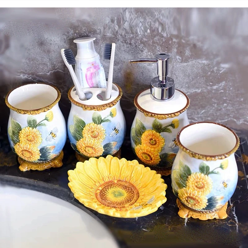 

pastoral ceramic bathroom toiletry 5-piece exquisite decoration housewarming