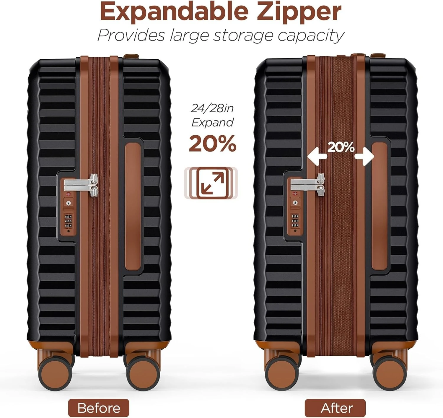 ZZH 수하물 세트 3피스 하드사이드 확장형 여행가방 더블 스피너 휠 TSA 잠금장치 블랙 (20인치/24인치/28인치)