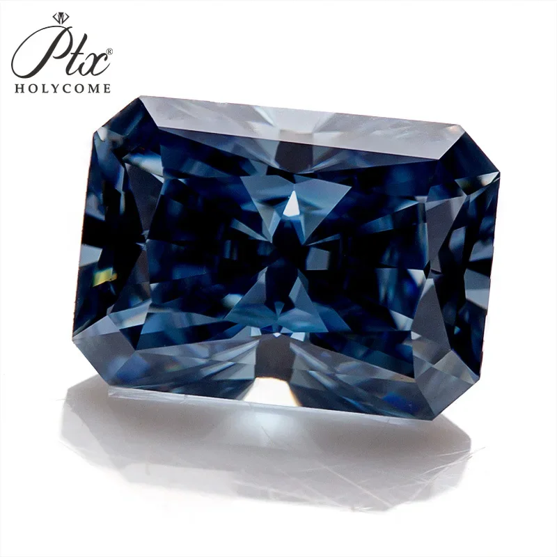 Moissanite Diamond Factory Price Radiant Shape Natrual Color Vivid Blue Loose Gemstone Beads GRA Certificate Jewelry Making Diy