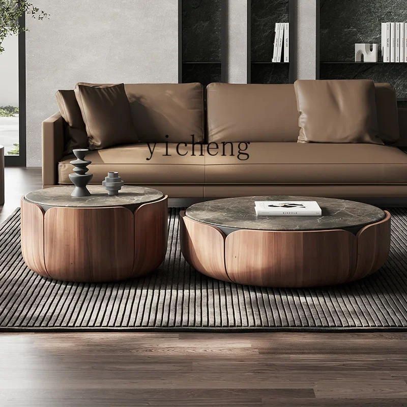 ZC round coffee table modern minimalist creative high-end movable Deli Feng rock slab coffee table