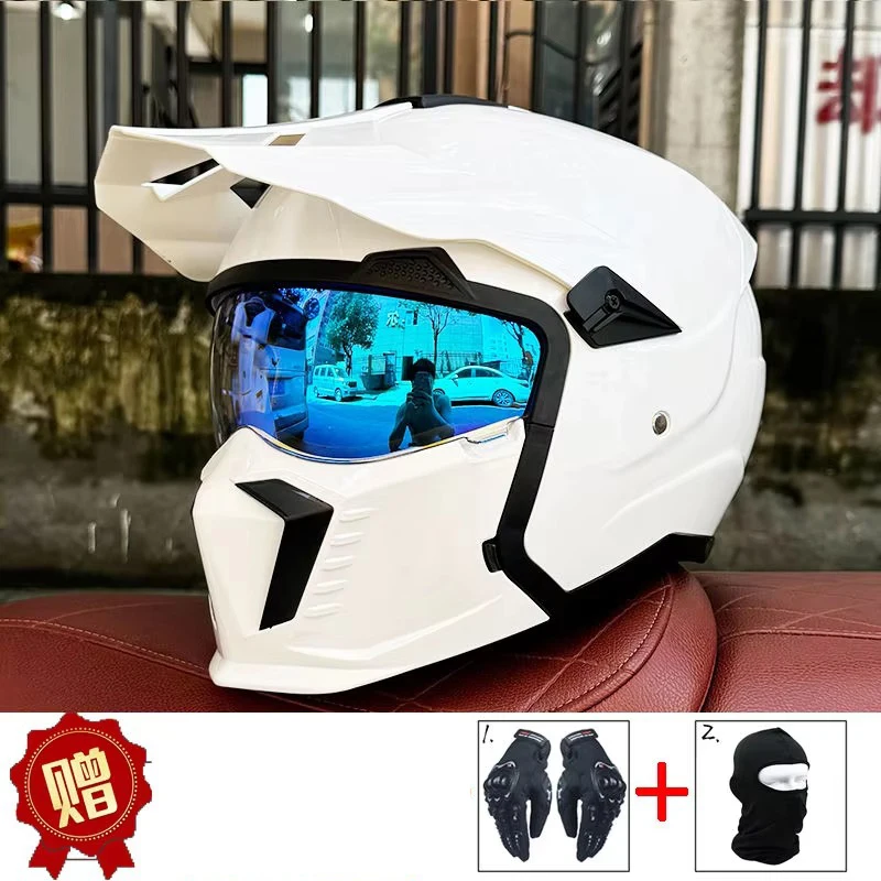 ORZ Street Fighter Combination Helmet Retro Motorcycle Helmet Men's and Women's Bluetooth Half Full Helmet Multifunctional