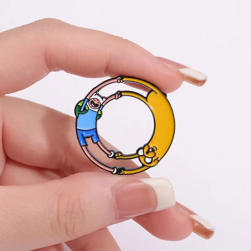 핀과 개 제이크 핀 브로치와 만화 모험 시간 귀여운 레몬 프린스 애니메이션 그림 에나멜 옷깃 핀 쥬얼리 코스프레 소품