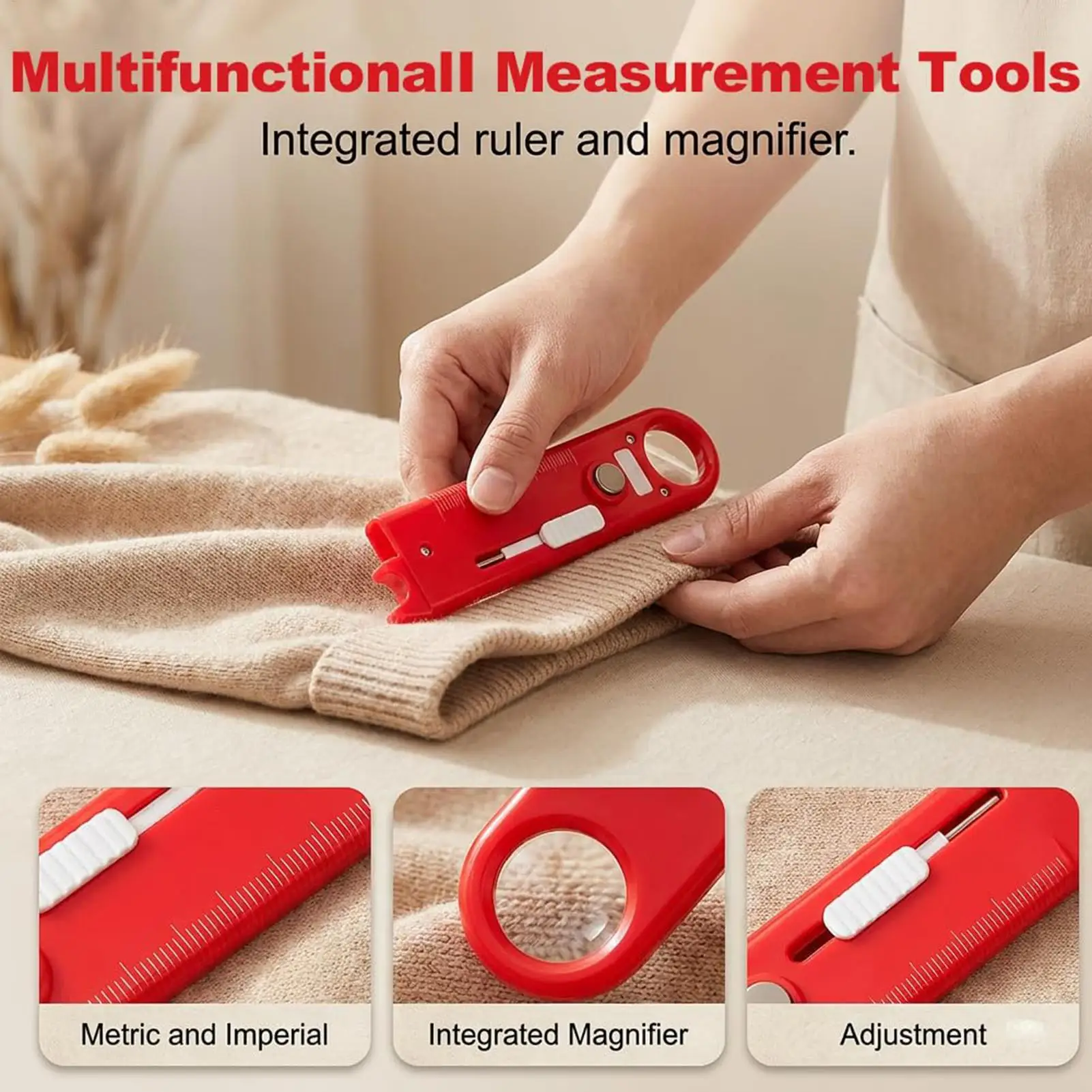 Automatic Sewing Needle Threader with Built In Ruler and Magnifier for Elderly Beginners Sewists Tailors Hobbyists Mending Shops