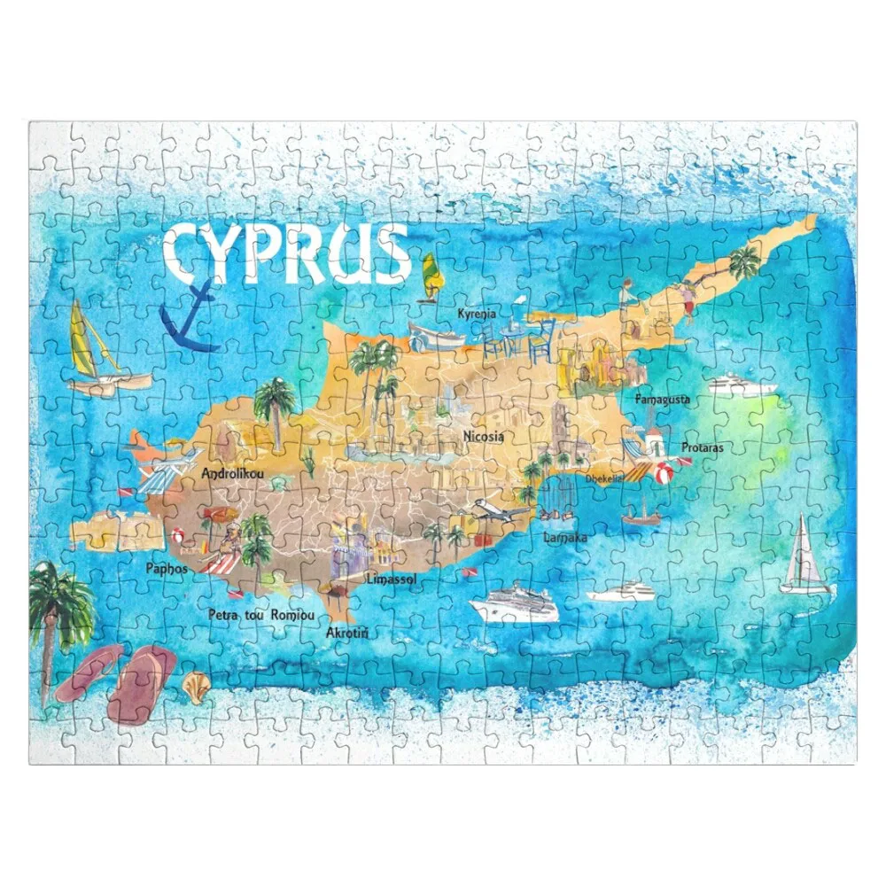 Cyprus Illustrated Map with Main Roads Landmarks and Highlights Jigsaw Puzzle Personalized Toys Puzzle Game Children