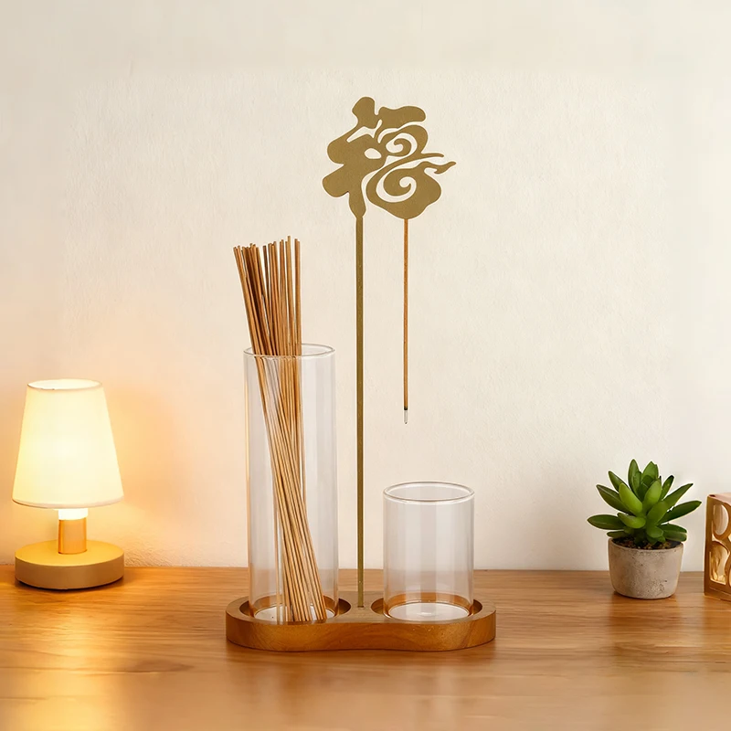 Chinese Fu Incense Holder Anti-Ash Flying Incense Burner with Glass Ash Catcher and Incense Sticks Organizer Home Decor
