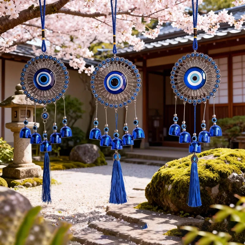 Vintage Evil Eye Wind Chime Blue Eye Metal Bells Pendant Home Garden Outdoor Decor Hanging Ornament