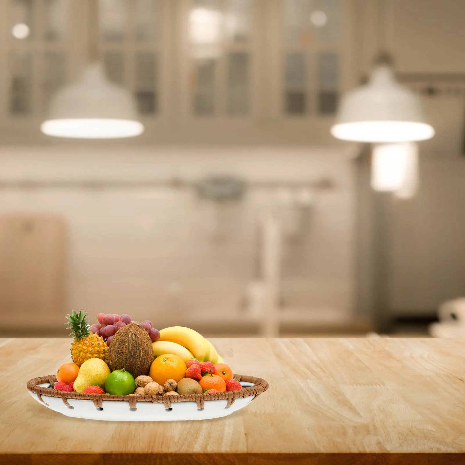 

1Pcs Rattan Fruit Plate Japanese-Style Creative Oval Ceramic Serving Dish Stoneware for Salad Dessert Home Decoration