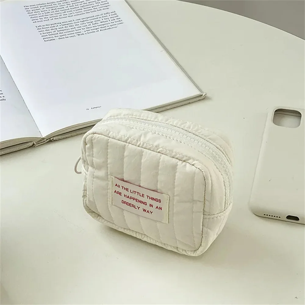 1Pcs Exquisite Lipstick Bag Small Square Bags Mini Makeup Zipper Pouch Cotton Cloth Purse For Women Simple Zipper Coin Purse