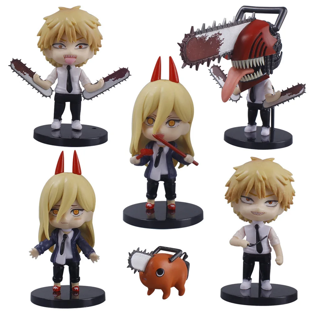 Chainsaw Man 6 Stuks PVC Chibi Actiefiguren Set Power Denji Pochita Collectible Decor Ornamenten Geschenken voor Anime Liefhebbers Home decor