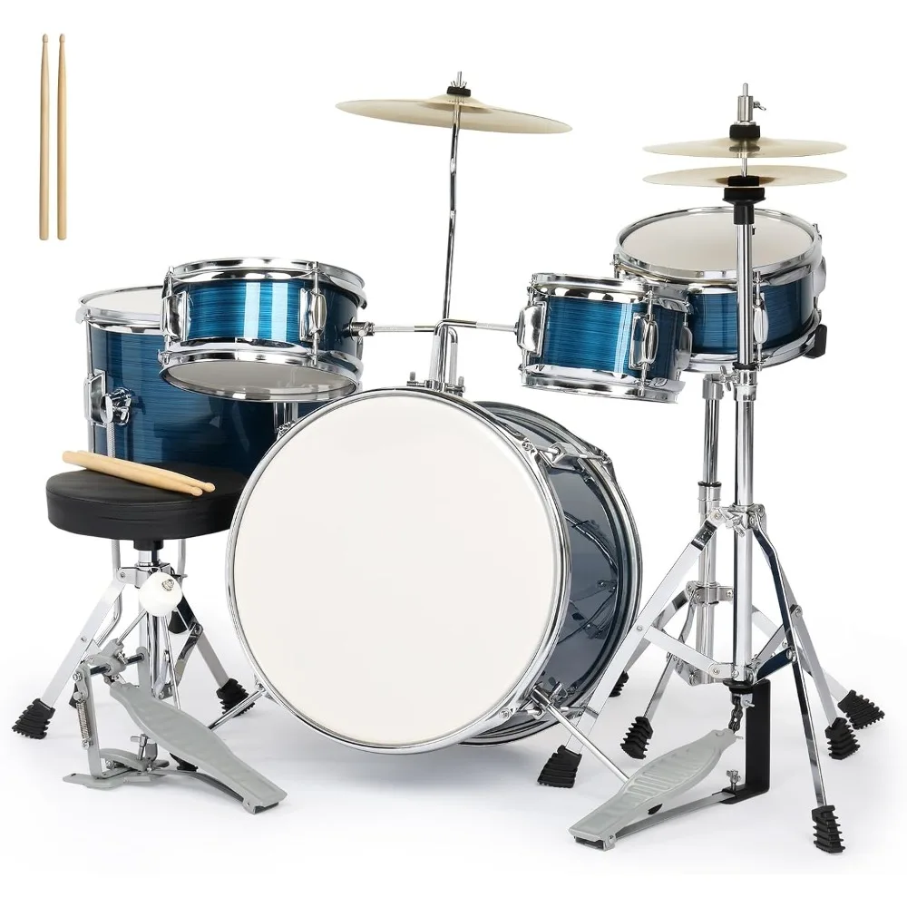 Juego completo de batería para jóvenes de 5 piezas, kit de batería para principiantes de 14 pulgadas con taburete de trono, pedales y baquetas, batería para niños Musicalew