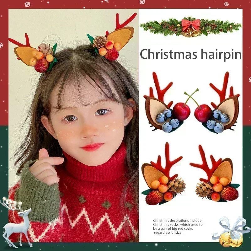 New Year Christmas Hair Pin Children Barrettes Bow Deer Santa Claus Kids Christmas Headwear Girls Kids Hair Accessories