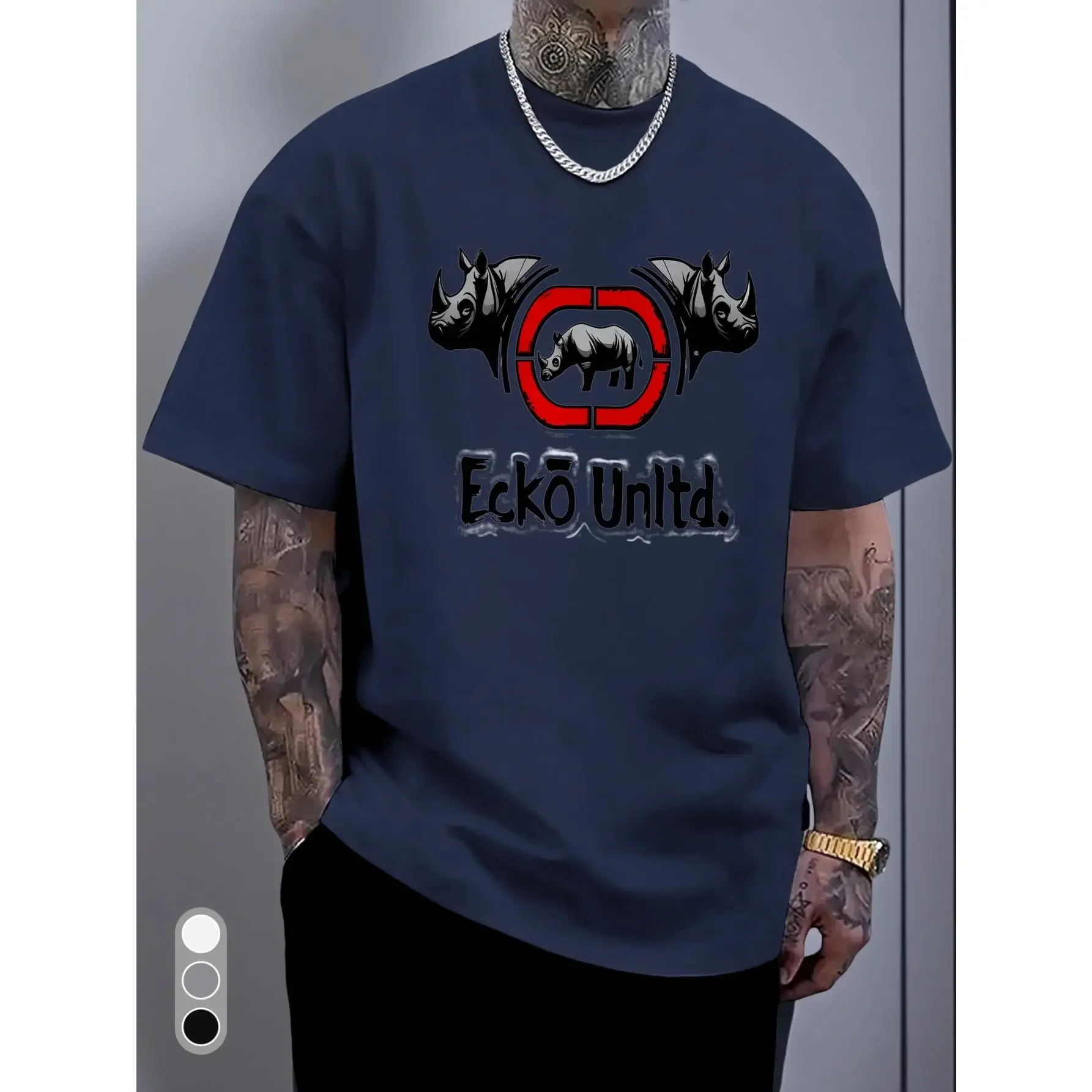 Adult Rhino Graphic T-Shirt, Casual Crew Neck Short Sleeve Top, Stylish Loose Fit Basic Tee in Soft Stretchy Fabric for Gym and Everyday Wear