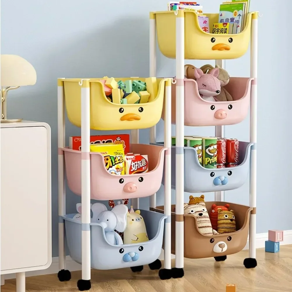 

Toy Storage Trolley Pulley Household Bookshelf Picture Books Rack Multi-layer Wheels Toy Storage Trolley Movable Kitchen Cart