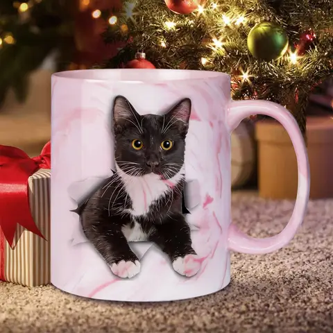 1pc,Cat Birthday Christmas Gifts, Cat Gifts for Cat Lovers, Funny Cat Coffee Cup Gifts for Cat Lovers Women,11oz (Pink Marble)