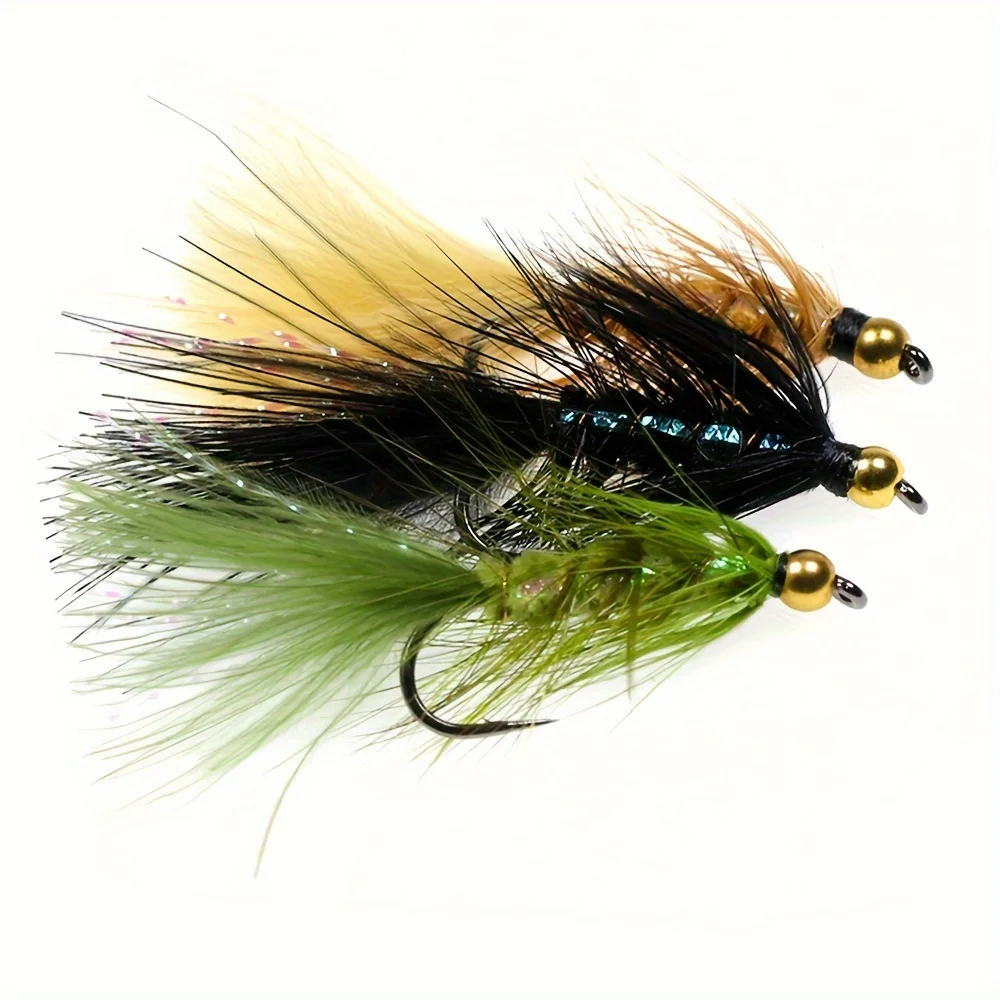 12 pièces laineux Bugger banderoles mouche laiton perle tête pêche mouches pour Steelhead brochet bar arc-en-ciel truite pêche leurres appâts