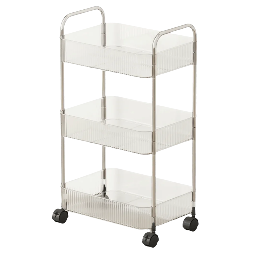 

Clear Box Mobile Trolley Storage Cart 3 Tier Home Organize Multi Layer Storage Rack Large Capacity Multi-functional
