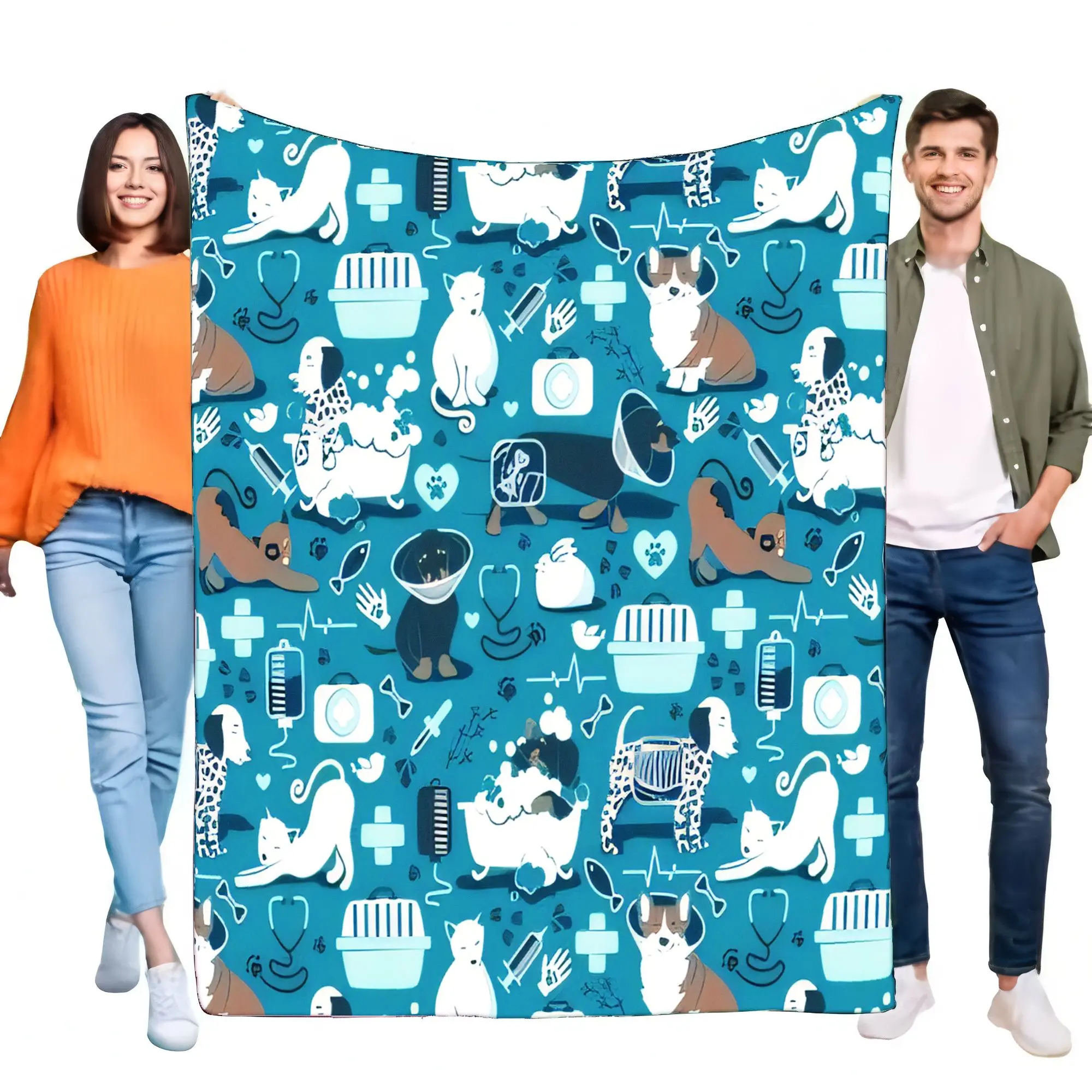Pet Lover's Fleece Blanket Soft Warm Cozy Throw for Home, Animals Pattern, Ideal Gift for Veterinary Professionals, Animal Enthu