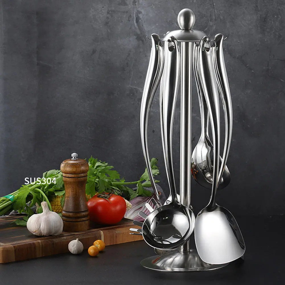 

Набор кухонных принадлежностей из нержавеющей стали 304: лопатка с прорезями и длинной ручкой, антипригарная, термостойкая, для легкой очистки