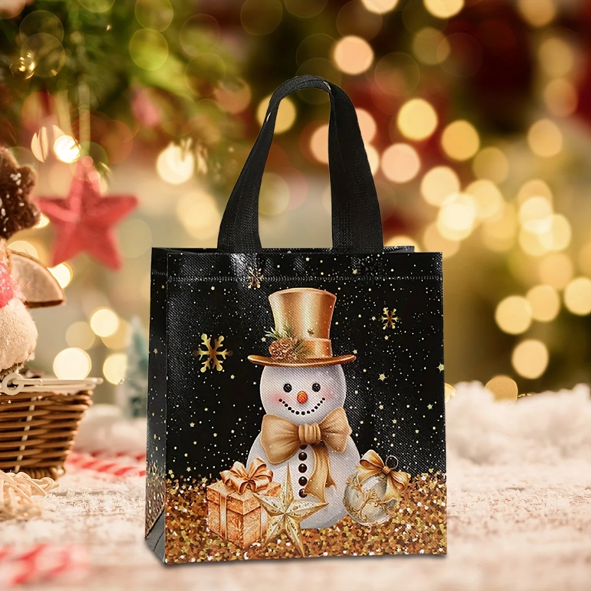 8 Stück Weihnachts-Tragetaschen mit Griffen, Weihnachtsbaum, Schneemann, Geschenktüten, Tragetasche mit Griffen für Weihnachten, Heimdekoration, Zubehör – Detail 10