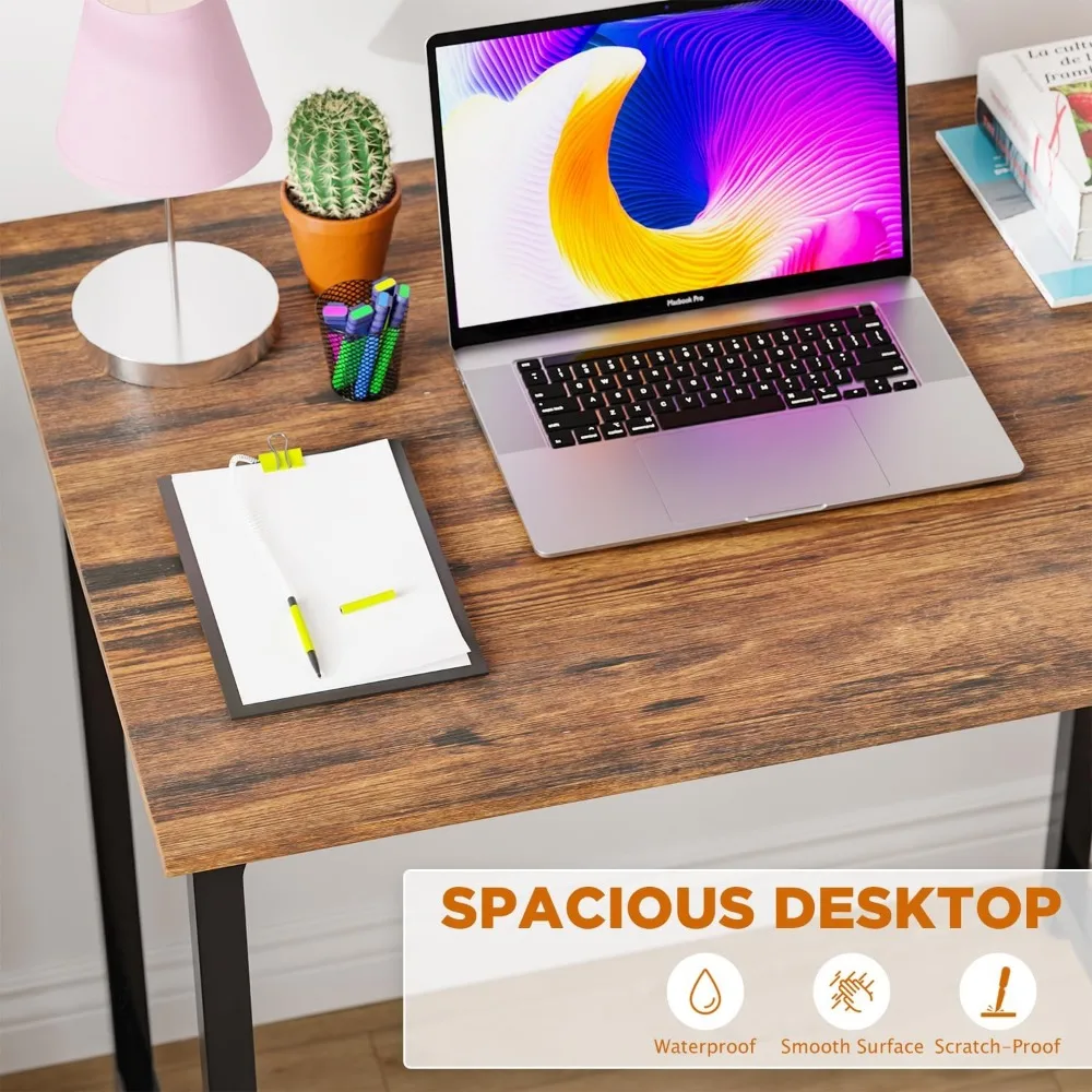 Mesa de escrita para estudo de computador de 32/39/47 polegadas, pés ajustáveis, móveis modernos para escritório doméstico (1, marrom, 32 polegadas)