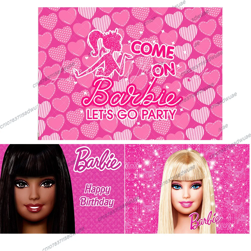 

Barbie Princess House Party Backdrop Girl Baby Birthday Background Pink Bright Crystal Barbie Heart Photo Studio Banner Decor