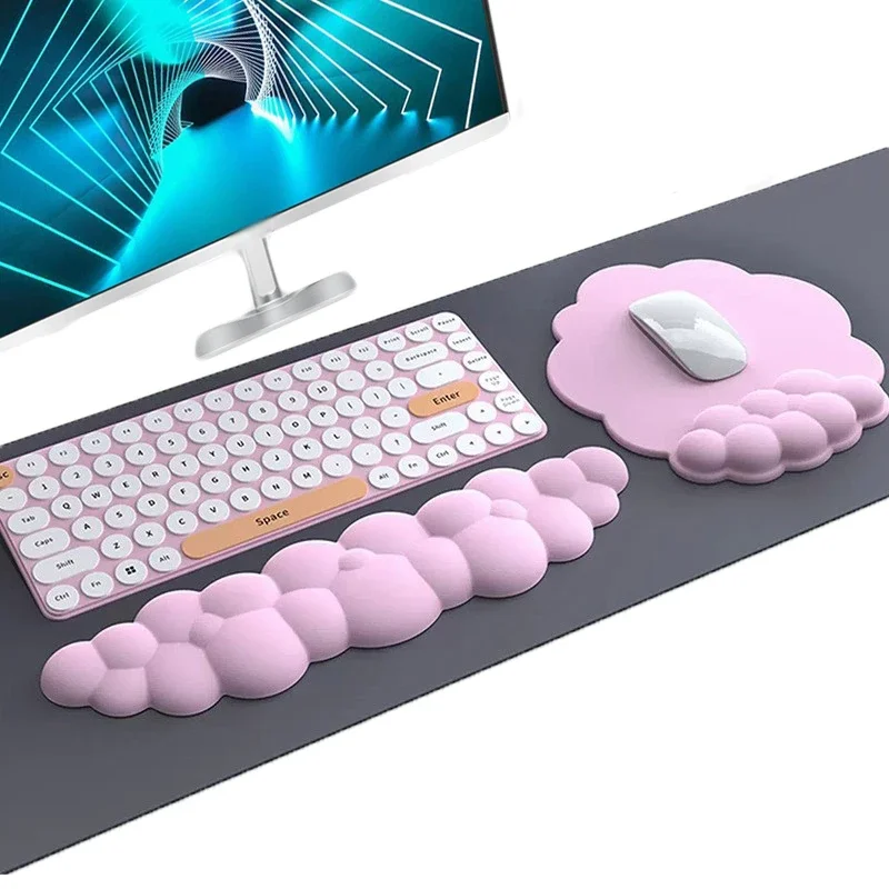 2pcs Memory Foam Wrist Rest Mouse Pad And Keyboard Support Anti-Slip Ergonomic Computer Accessories for Comfortable Typing And M