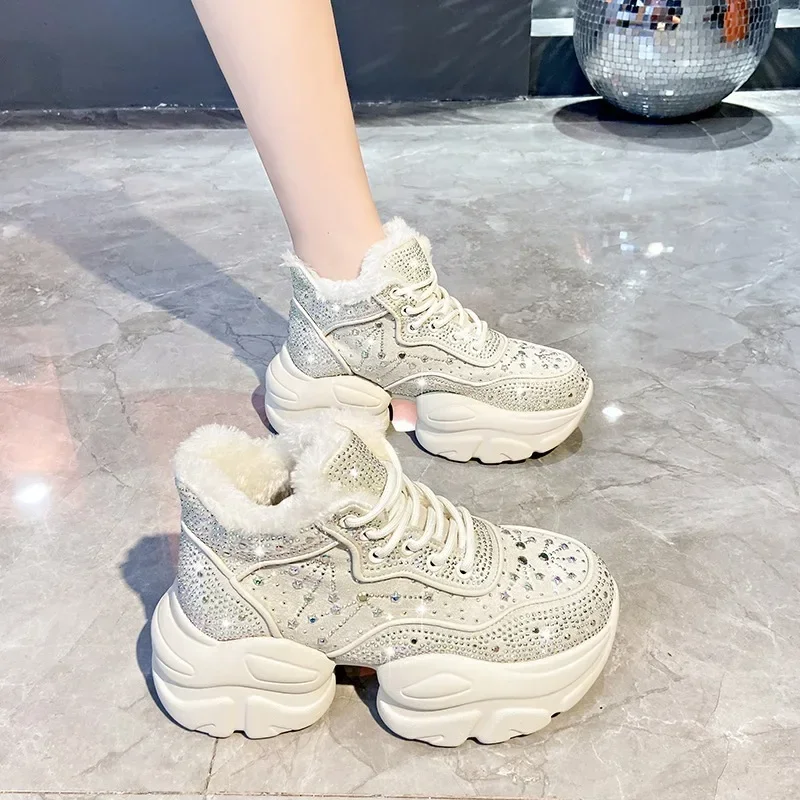 Fashion Women\'s Shoes New Winter Warm Women\'s Sneakers Diamond Luxury Designer Casual Ankle Boots Platform Shoes Zapatos Mujer