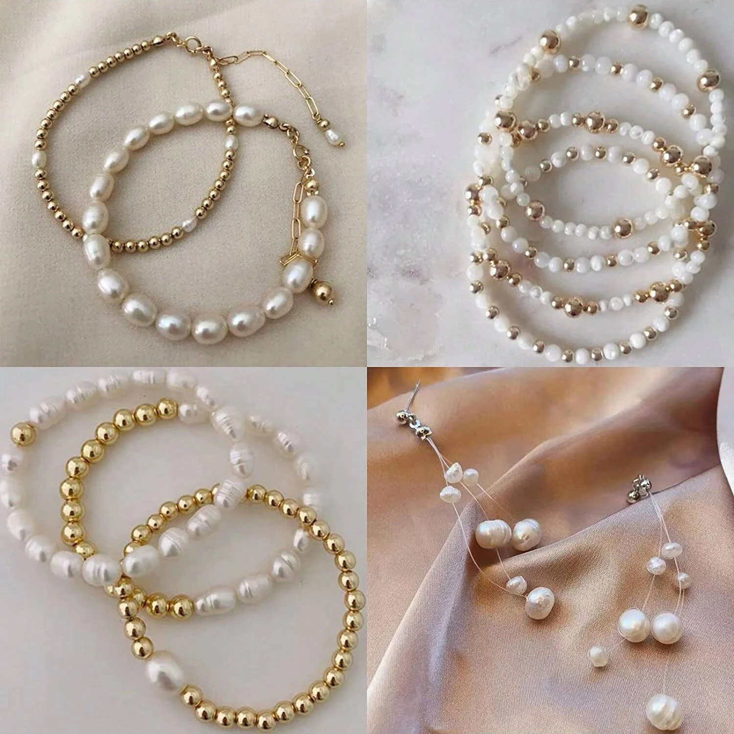 1550pcs Imitation Pearl Golden Plated Spacer Beads Kit
