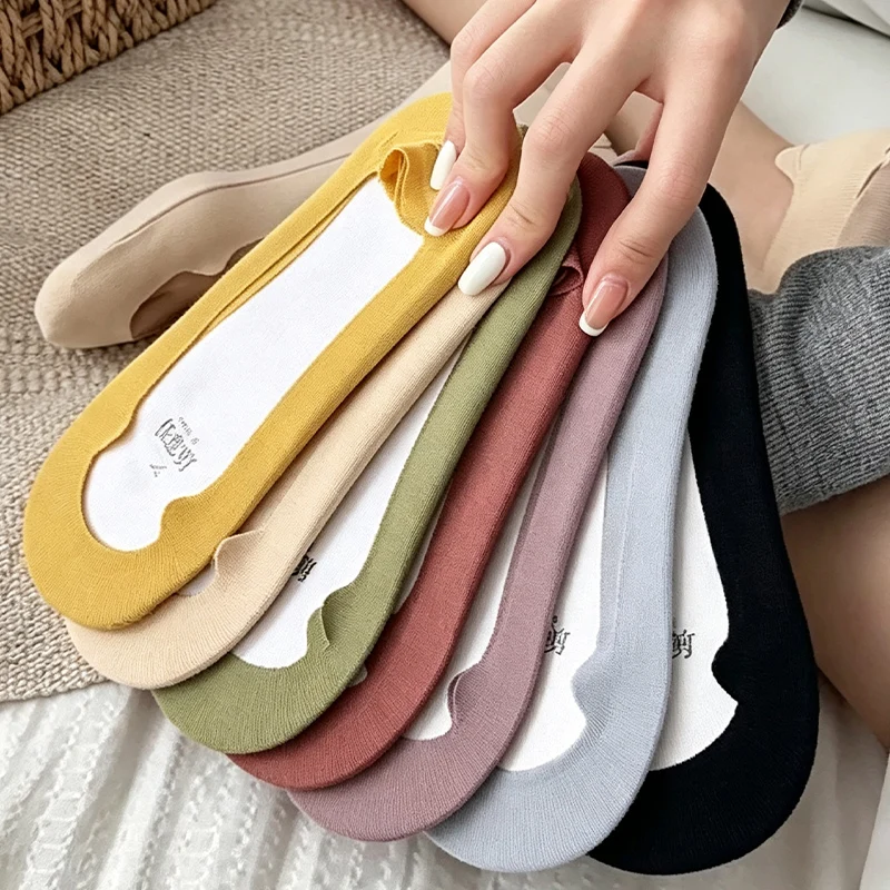 1-10pairs Women Summer Ultra-Thin Invisible Boat Socks Colorful Cotton Sweat-absorbent Socks with Non-slip Silicone Rubber Strip
