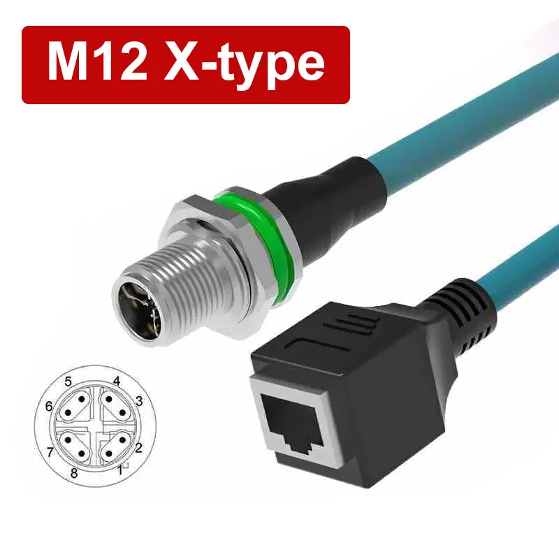 

Промышленный M12 8-контактный X-кадернированный разъем «папа» к RJ45 Ethernet Линейный гигабитный сетевой кабель передачи данных 8P X-типа Кодирующий провод