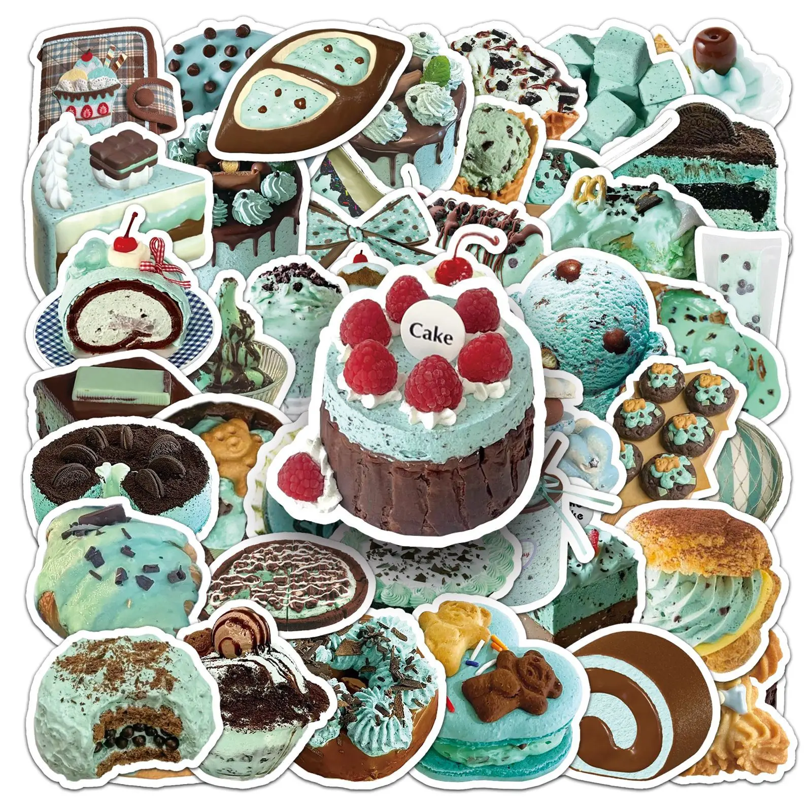 10/30/50 Uds. Menta Chocolate estilo Ins postre pastel comida pegatina DIY decoración impermeable monopatín cuaderno Graffiti juguete