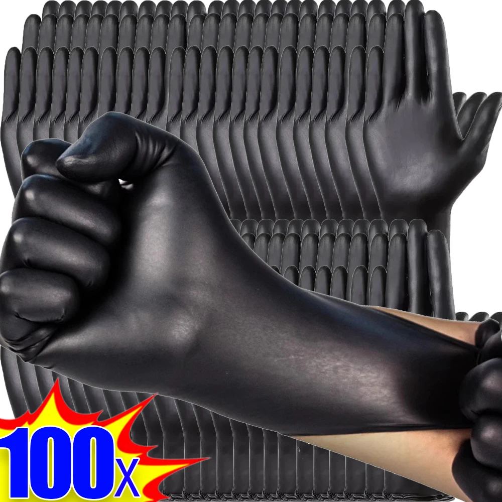 100-2 pezzi guanti monouso in Nitrile nero guanti per la pulizia dei lavori domestici addensati guanti impermeabili senza lattice utensili da cucina