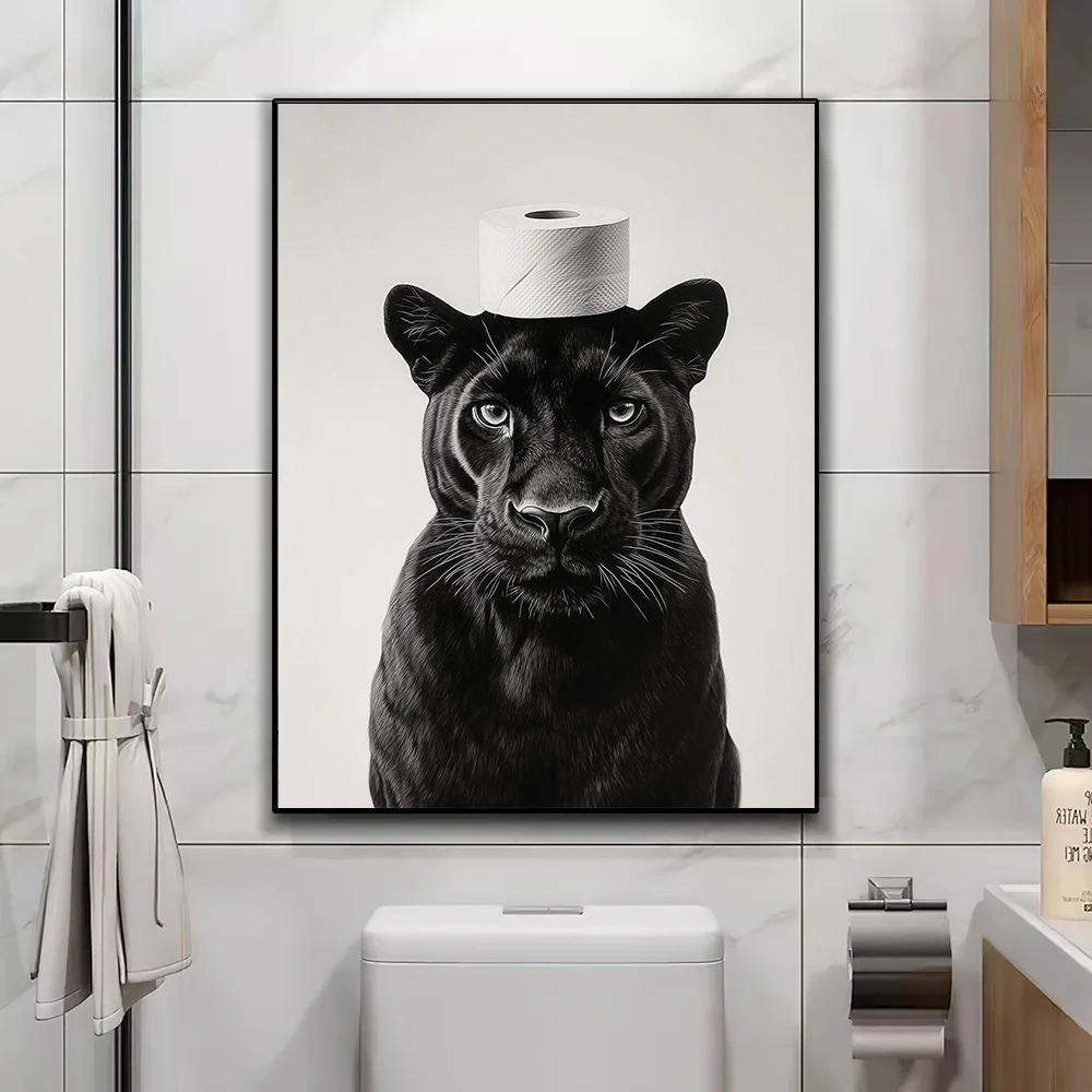 Funny Animal Toilet Otter Horse Owl Dog Black White Posters and Prints Canvas Printing Wall Art Picture for Bathroom Home Decor