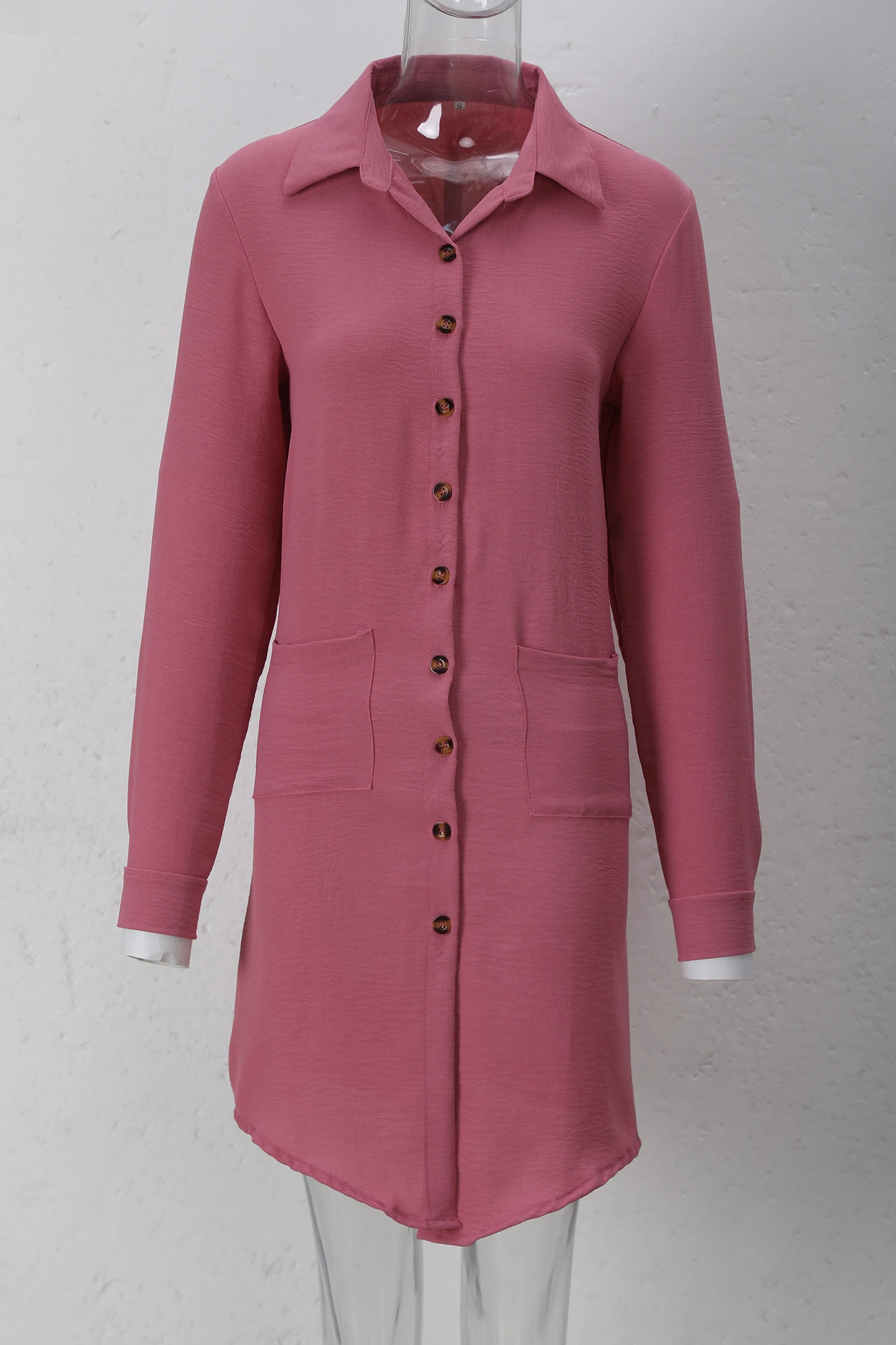 Frühling Sommer Damen Hemdkleid mit Umlegekragen, Locker Geschnittenes Übergroßes Midi-Kleid mit Knopfleiste und Seitentaschen, Lässiges Strandkleid – Detail 39