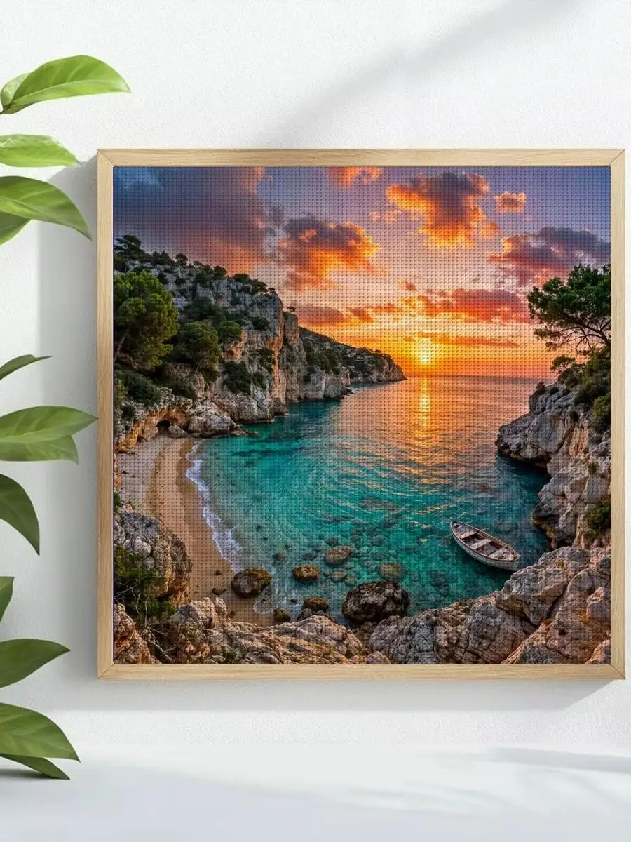1 Stück 30x30 cm/11,8 Zoll Transparentes Kreuzstich-Set mit Motiv „Meer“ DIY-Set 11/14/16CT DIY-Stickset Kreuzstich-Set – Detail 1