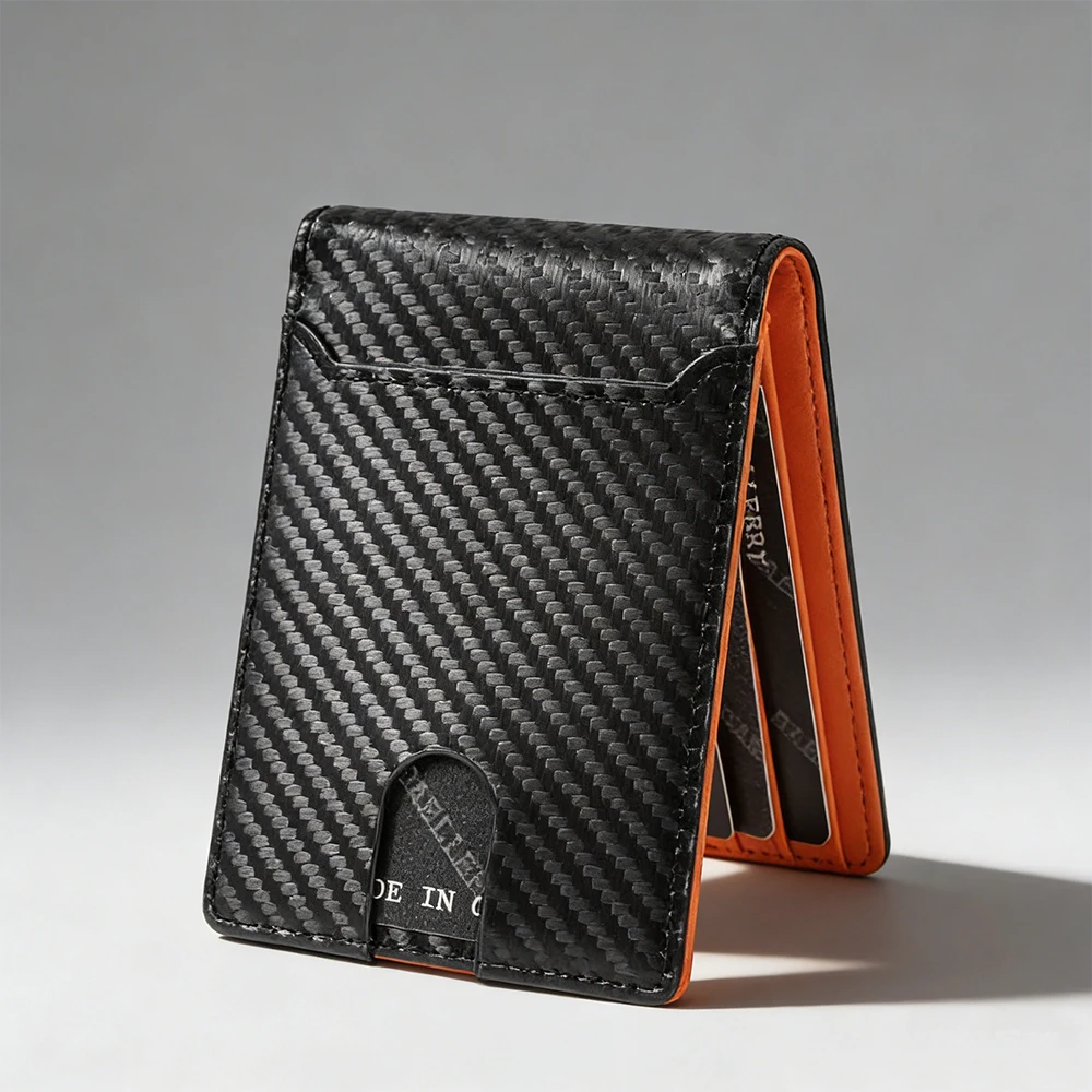 Neue Einfache Kurze Männer Karte Brieftaschen Hohe Qualität Carbon Faser Karte Clips Foto Halter Schlanke Tragbare Geldbörsen Für Männliche