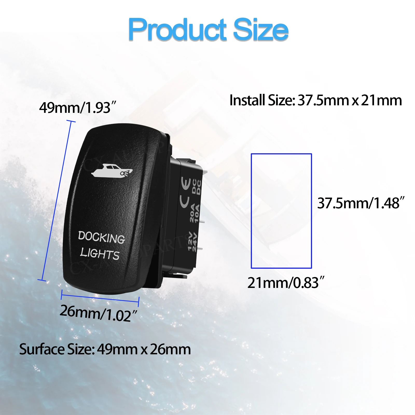 Marine Grade IP66 Rocker Switch ON-OFF / ON-OFF-ON Momentary Toggle 12-24V for Fishing Boat Trim Tabs Anchor Live Well System view 2