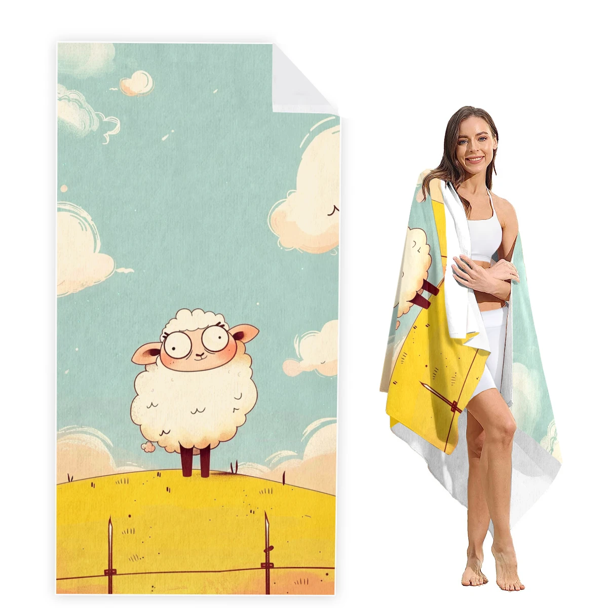 Sheep Beach Towel Oversized, Super Absorbent Sand Free Thick Microfiber Beach Towel,Beach Towels for Kids,Men,Women